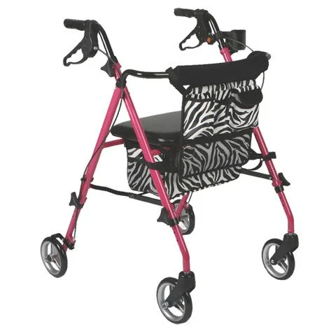 Medline Posh Pink Zebra Deluxe Four-Wheel Folding Rollator