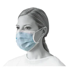 Medline Procedure Face Mask with Ear Loops, Blue, Spunbond Polypropylene Outer/Thermal Bond Polypropylene Inner Facings, 50 EA/BX