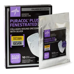 Medline Puracol Plus AG+ Collagen Wound Dressings with Silver, 4 x 4, 50 EA/CS