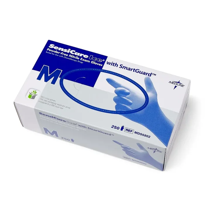 Medline SensiCare Ice Blue Powder Free Nitrile Exam Gloves