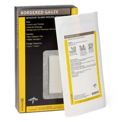 Medline Sterile Bordered Gauze Adhesive Island Wound Dressing, 3 x 6 with 1.5 x 4 Pad, 150 EA/CS