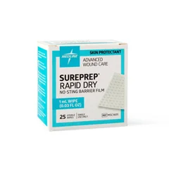 Medline SurePrep Rapid-Dry No-Sting Barrier Film, 1 mL Wipe, 25 EA/BX
