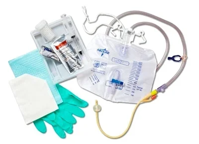 Medline Two-Layer Tray with Drain Bag with Anti-Reflux Tower and Silicone-Elastomer Coated Latex Foley Catheter (10ml)