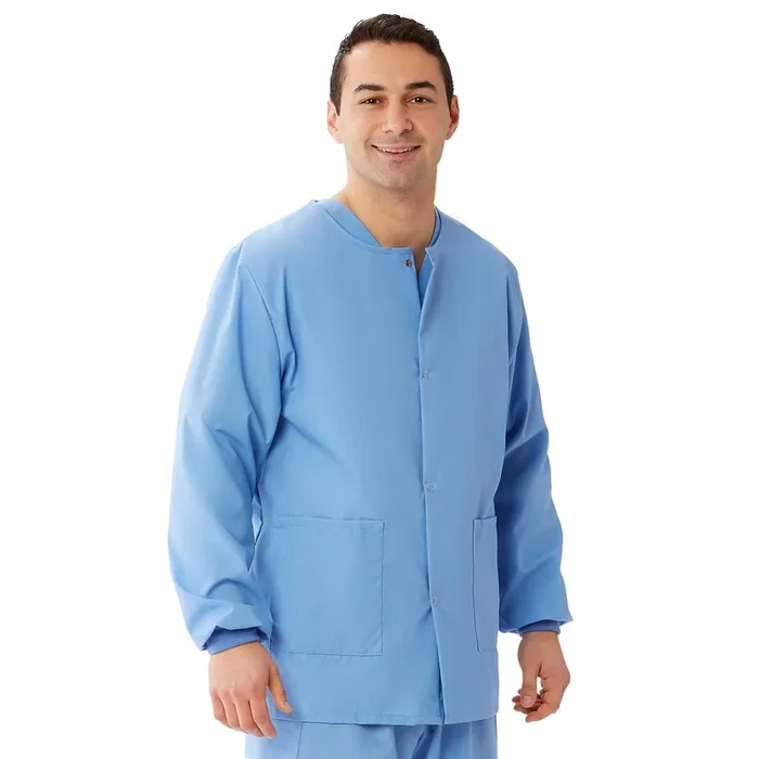 Medline Unisex AngelStat Snap-Front Warm-Up Scrub Jackets – Ceil Blue