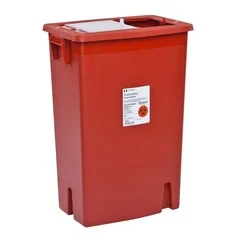 Medtronic Sharps Container SharpSafety 26 H x 18-1/4 W x 12-3/4 D” 18 Gallon Red Base / Translucent Lid Vertical Entry Sliding Lid, 1/EA