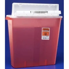 Medtronic Sharps Container SharpStar In-Room 18-1/2 H x 16-1/2 W x 6 D” 4 Gallon Translucent Red Base / White Lid Horizontal Entry Counter Balanced Door Lid, 1/EA