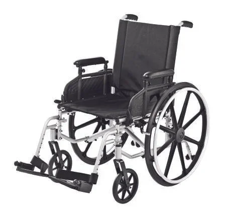 Merits Health Products Wheelchair Deluxe Sequoia Dual Axle Desk Length Arm Flip Back / Padded Arm Style 8 Inch Front Casters / 24 Inch Rear Wheels Black Upholstery 20 Inch Seat Width 250 Lbs. Weight Capacity – L223-WMDIMU