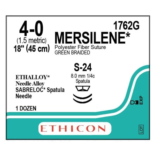 Mersilene Suture 4-0 18″ Polyester Braid S-24/S-24 Green 12/Bx
