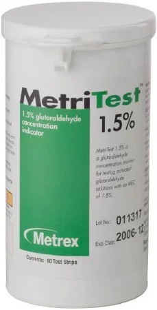 Metrex Research MetriTest 1.5% Glutaraldehyde Concentration Indicator Pad 60 Test Strips Bottle Single Use – 10-303