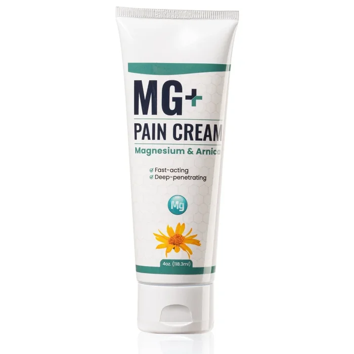 MG+ Pain Cream Squeeze Tube – Extra Strength Magnesium and Arnica Cream – 4 OZ New Squeeze Tube – Sore Legs and Joints, Leg Cramps, Sports and Arthritis Pain Rub