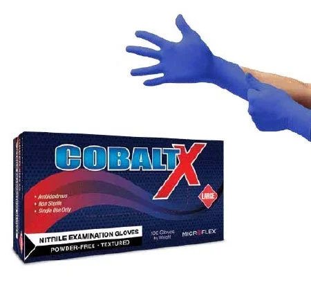 Microflex Medical Cobalt X Exam Glove Large NonSterile Nitrile Standard Cuff Length Fully Textured Blue Not Chemo Approved – N213