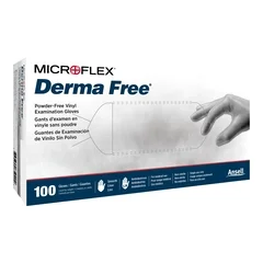 Microflex Medical Exam Glove Derma Free Medium NonSterile Vinyl Standard Cuff Length Smooth Clear Not Chemo Approved, 100/BX