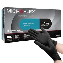 Microflex Medical Exam Glove MICROFLEX MidKnight Touch 93-733 Small NonSterile Nitrile Standard Cuff Length Textured Fingertips Black Chemo Tested, 100/BX
