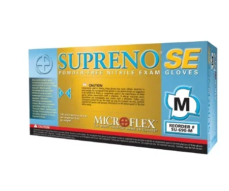 Microflex Medical Exam Glove Supreno SE NonSterile Nitrile Standard Cuff Length Textured Fingertips Blue