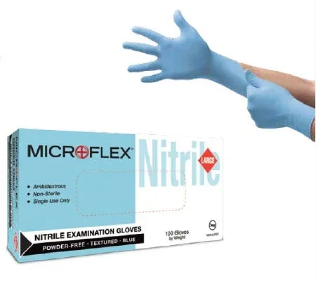 Microflex Medical Microflex Exam Glove 2X-Large NonSterile Nitrile Standard Cuff Length Fully Textured Light Blue Not Chemo Approved – N855