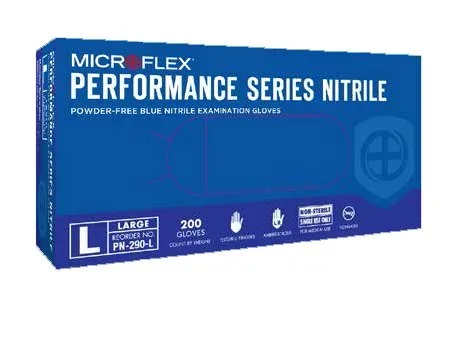 Microflex Medical Performance Series Nitrile Exam Glove Medium NonSterile Nitrile Standard Cuff Length Textured Fingertips Blue Chemo Tested – PN-290-