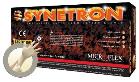 Microflex Medical Synetron Exam Glove Small NonSterile Latex Standard Cuff Length Fully Textured White Not Chemo Approved – SY-911-S