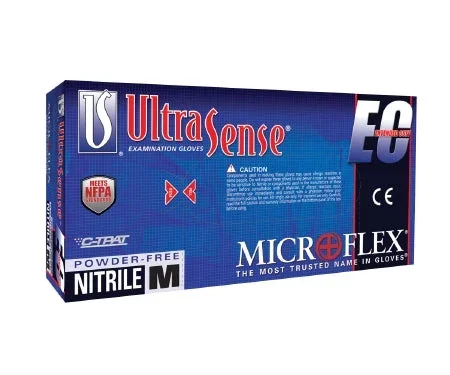 Microflex Medical Ultrasense EC Exam Glove Medium NonSterile Nitrile Standard Cuff Length Textured Fingertips Blue Not Chemo Approved – USE-880-