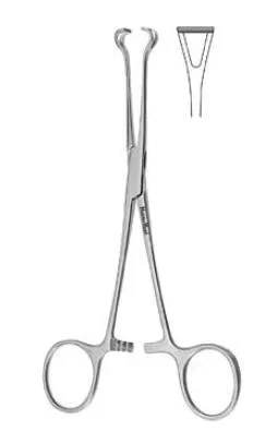 Miltex MeisterHand Intestinal Forceps Babcock 6-1/4 Inch Surgical Grade Stainless Steel (German) NonSterile Ratchet Lock Finger Ring Handle Curved Fenestrated Triangular Jaws – H16-44