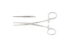 Miltex Miltex Hemostatic Forceps Bainbridge 7-1/4 Inch OR Grade Stainless Steel (German) NonSterile Ratchet Lock Finger Ring Handle Curved Cross Serrated Tips w/Longitudinal Grooves – 7-236