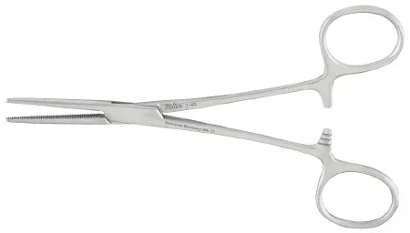Miltex Miltex Hemostatic Forceps Crile 6-1/4 Inch OR Grade Stainless Steel (German) NonSterile Ratchet Lock Finger Ring Handle Curved Serrated Tip – 17715