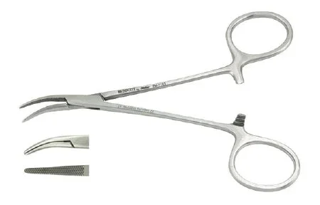 Miltex Padgett Hemostatic Forceps Dandy 4-3/4 Inch Surgical Grade Stainlesss Steel NonSterile Ratchet Lock Finger Ring Handle Curved Cross Serrated Jaws – PM-7103