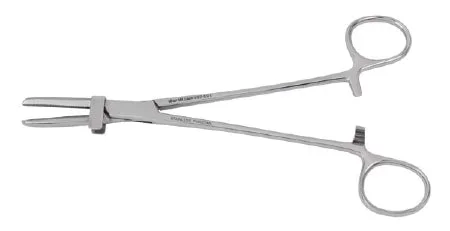 Miltex Vantage Tube Occluding Forceps U.S. 7-1/2 Inch Floor Grade Stainless Steel NonSterile Ratchet Lock Finger Ring Handle Straight Serrated Jaws w/Guard – V97-591