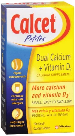 Mission Pharmaceutical Calcet Joint Health Supplement Calcuim Citrate / Vitamin D 750 IU – 600 mg Strength Tablet 100 per Bottle – 178025101