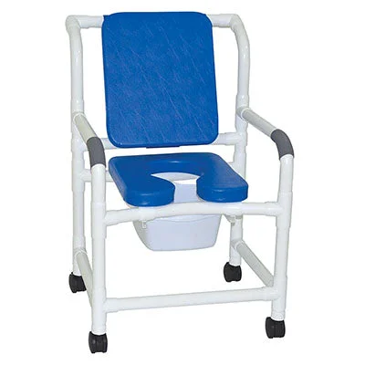 MJM International, deluxe shower chair (22″), twin casters (3″), cushioned padded, blue – 20-4237