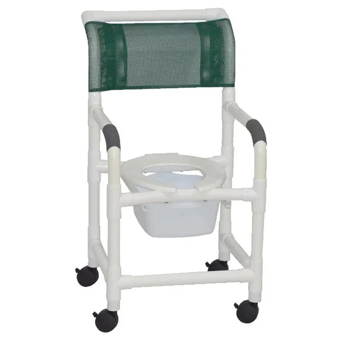 MJM International PVC Shower Chair w/ 3″ Twin Casters & 10 Qt Commode Pail