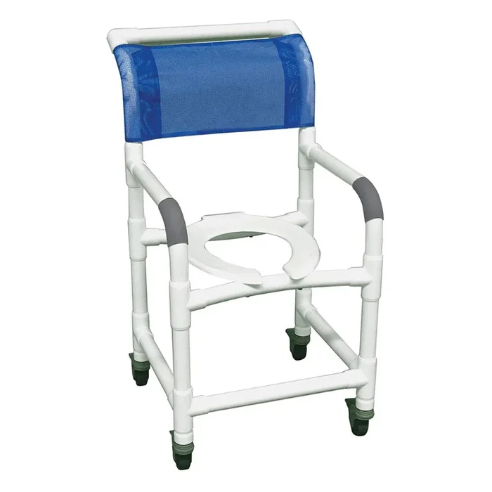 MJM International Standard PVC Shower Chair with Total Lock Casters – 300 lbs Cap