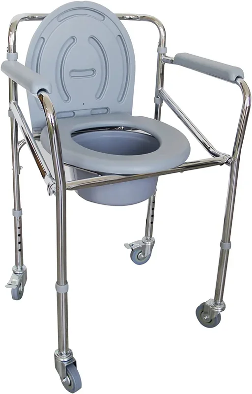 Mobile Bedside Commode Chair for Toilet with Locking Wheels I Shower Wheelchair Height Adjustable Potty Toilet Chair I White,