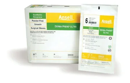 Molnlycke Surgical Glove Derma Prene Ultra Sterile Polyisoprene Standard Cuff Length Smooth Green Chemo Tested