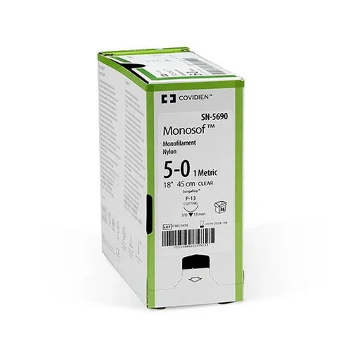 Monosof~Dermalon Suture with Needle Nonabsorbable Uncoated Black Suture Monofilament Nylon Size 2-0 18 Inch Suture 1-Needle 24 mm Length 3/8 Circle Reverse Cutting Needle