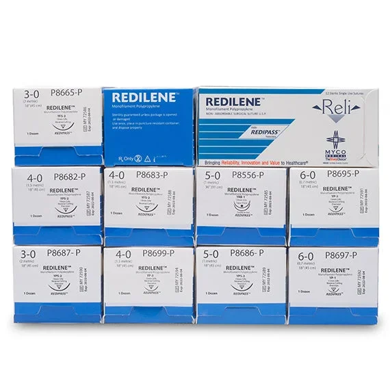 Myco Medical Supplies Reli Redilene Suture with Needle Nonabsorbable Uncoated Blue Suture Monofilament Polypropylene Suture Size 4-0 18 Inch Suture 1-Needle 13 mm Length 3/8 Circle Reverse Cutting Needle with Precision Point – P8699-SP