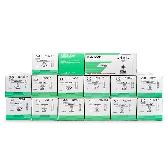 Myco Medical Supplies Reli Redilon Suture with Needle Nonabsorbable Uncoated Black Suture Monofilament Nylon Size 5-0 10 Inch Suture 1-Needle 13 mm Length 3/8 Circle Reverse Cutting Needle – N6681-SI