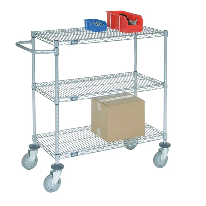 Nexel Adjustable Wire Shelf Cart Adjustable Wire Shelf Cart, Galvanized, Chrome Posts, 60″L x 40″H x 24″D – 926050