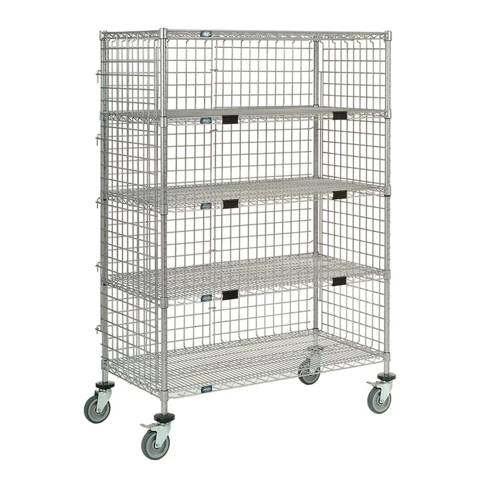 Nexel Shelf Exchange Cart with Three-Sided Enclosure Panels Wire Shelf Exchange Cart, Standard Duty, 3-Sided Encl. Panels, 48″W x 69″H x 24″D, 170-lb. ship. wt. – 930623
