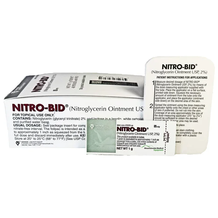 Nitro-Bid Nitroglycerin Ointment 2% Foil Packets 1 gram Size, 48/Box (Rx)