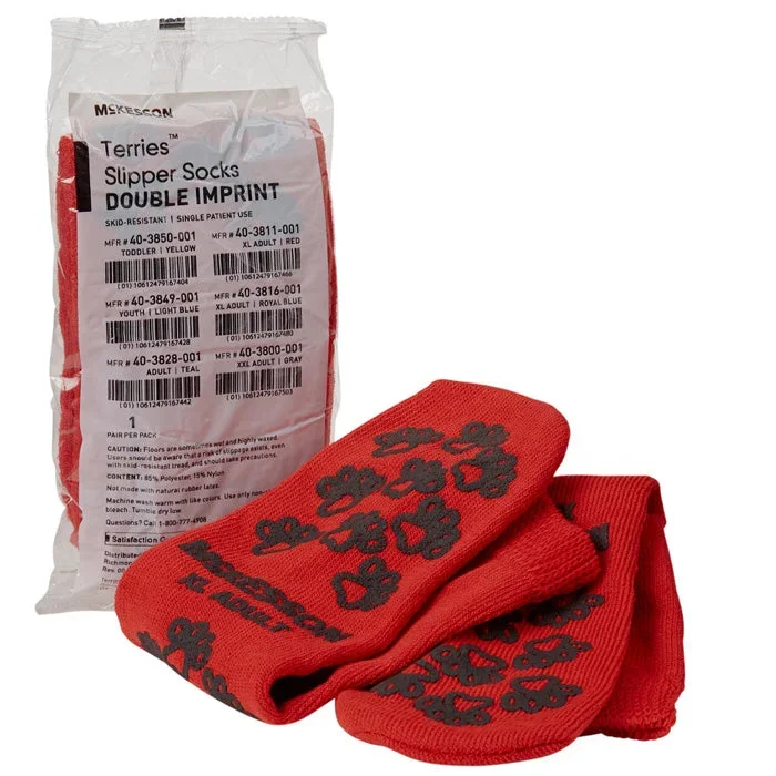 Non-Skid Patient Socks Double Sided Red Adult XL Size