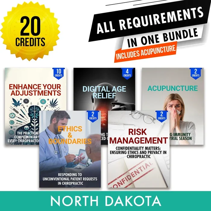 North Dakota Package 2: Full Recertification – All Required Chiropractic Continuing Education Hours in One Package, 20 Credits