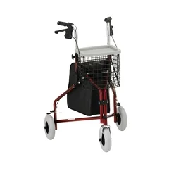 Nova Ortho-Med 3 Wheel Rollator Traveler Red Adjustable Height / Folding Aluminum Frame, 1/EA