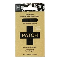 Nutricare Adhesive Strip with Charcoal Patch On The Go Pack 3/4 X 3 Inch Bamboo / Activated Charcoal Rectangle Black Sterile, 4 EA/PK, 50 PK/BX, 2 BX/CS