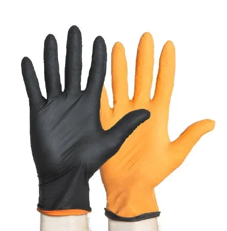 O&M Halyard Inc Black-Fire* Reversible Exam Glove Large NonSterile Nitrile Standard Cuff Length Textured Fingertips Black / Orange Not Chemo Approved – 44758