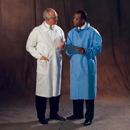 O&M Halyard Inc Lab Coat Blue Large Long Sleeves Knee Length – 10047