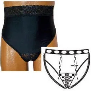 OPTIONS Split-Cotton Crotch with Built-In Barrier/Support, Black, Dual Stoma, Medium 6-7, Hips 37″ – 41″