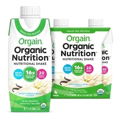 Orgain Oral Supplement Organic Nutritional, Shake Sweet Vanilla Bean Flavor, Ready to Use, 11 oz., Carton, 4/PK