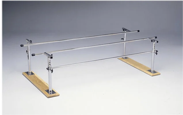 Parallel Bars, wood base, folding, height and width adjustable, 7′ L x 16″ – 24″ W x 22″ – 36″ H – 15-4000