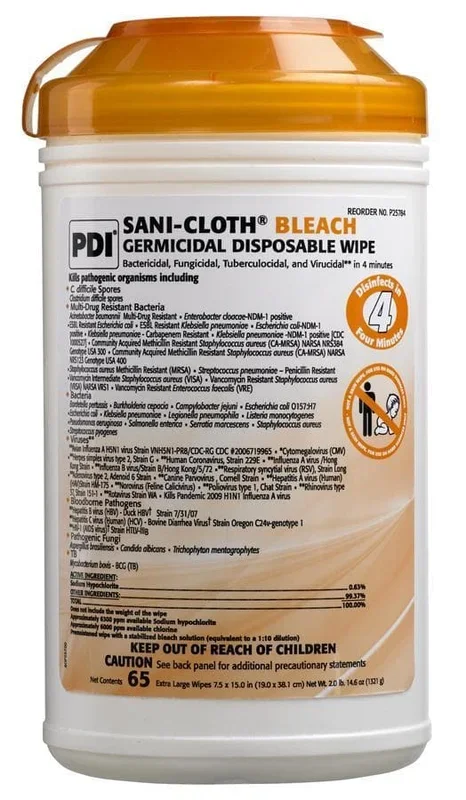 PDI Sani-Cloth Bleach Germicidal Disposable Surface Cleaning Wipes – XL Canister