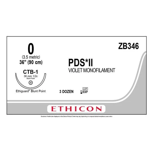 PDS II Suture 0 36″ Polydioxanone Monofilament CTB-1 Violet 36/Bx